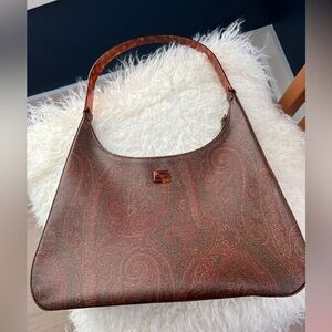 Vintage Etro Brown Paisley-Print Shoulder Bag with Tortoiseshell Handle